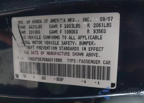 2008 Honda Accord 2.4 Ex z USA, uszkodzony, nr VIN 1HGCP26768A011889